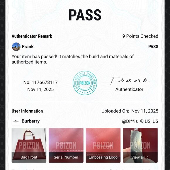 Burberry Red Leather Structured Tote Bag with Tag Charm – Classic Everyday Bag - Picture 15 of 15